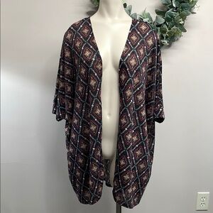 Torrid Kimono Open Front Cardigan Black Print Size 2